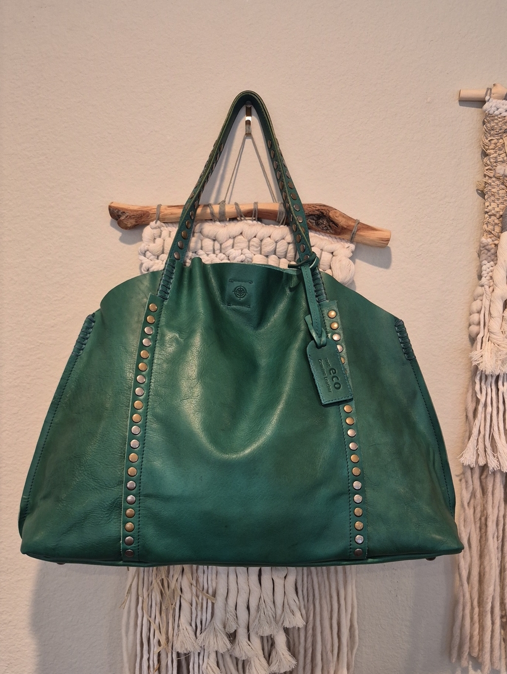 Old Trend Lightweight 100% Eco Genuine Leather Double Handle Studded Birch Tote
